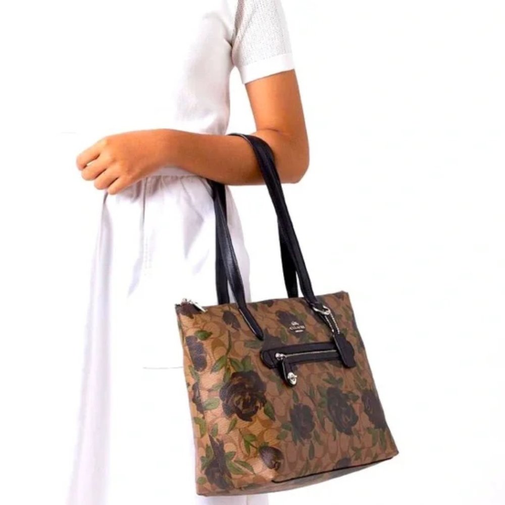 Coach Taylor Camo Rose Multicolor Coated Canvas Tote-Rare!